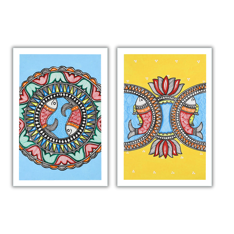 Handmade Fish Madhubani Painting 8x12 Set of 2