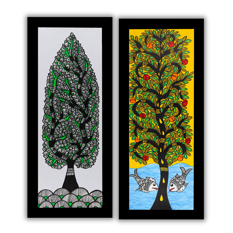 Handmade Madhubani Painting Set of 2 – Tree of life 8x23