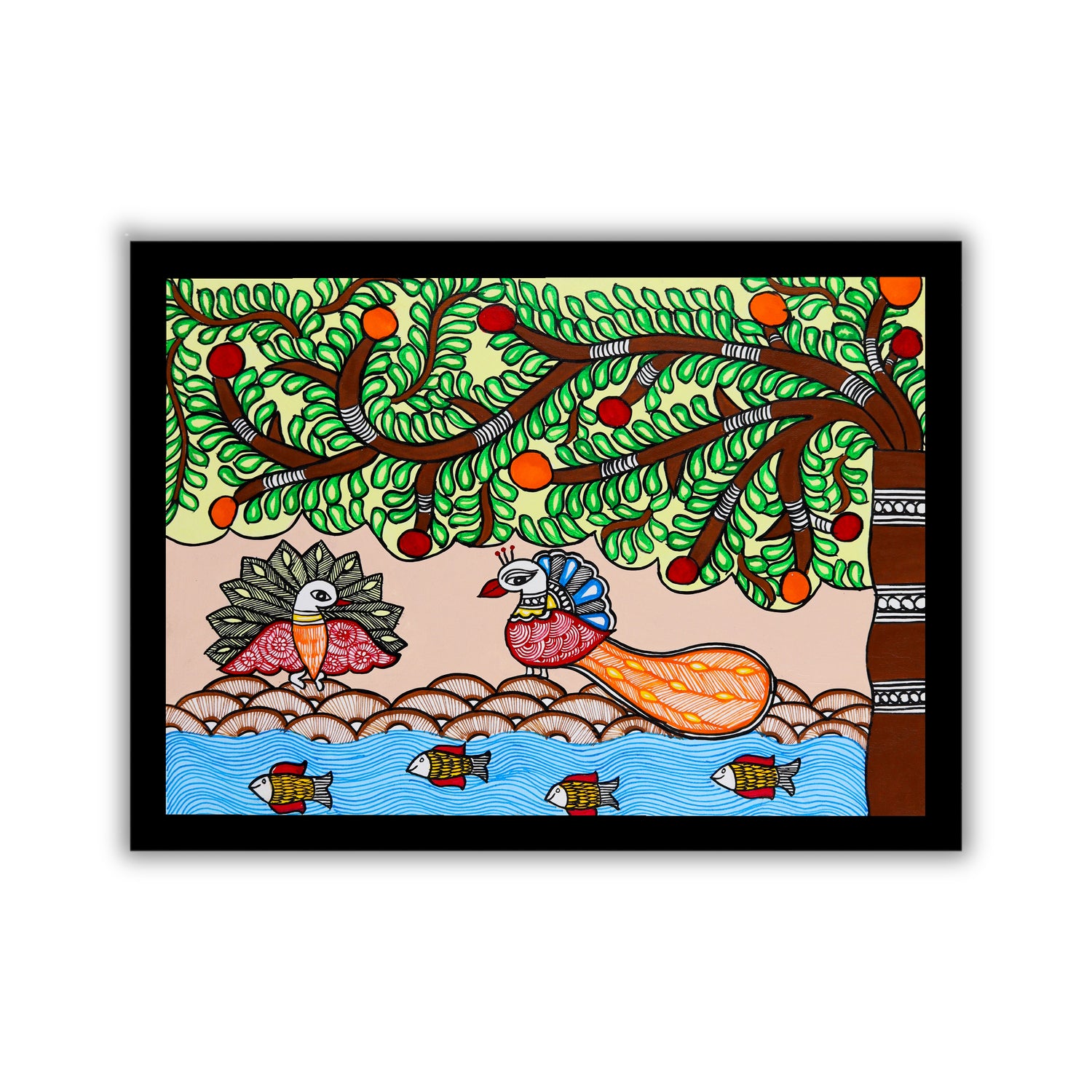Handmade Dancing Peacock Madhubani Painting Wall Decor 12x16
