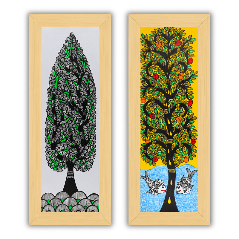 Handmade Madhubani Painting Set of 2 – Tree of life 8x23
