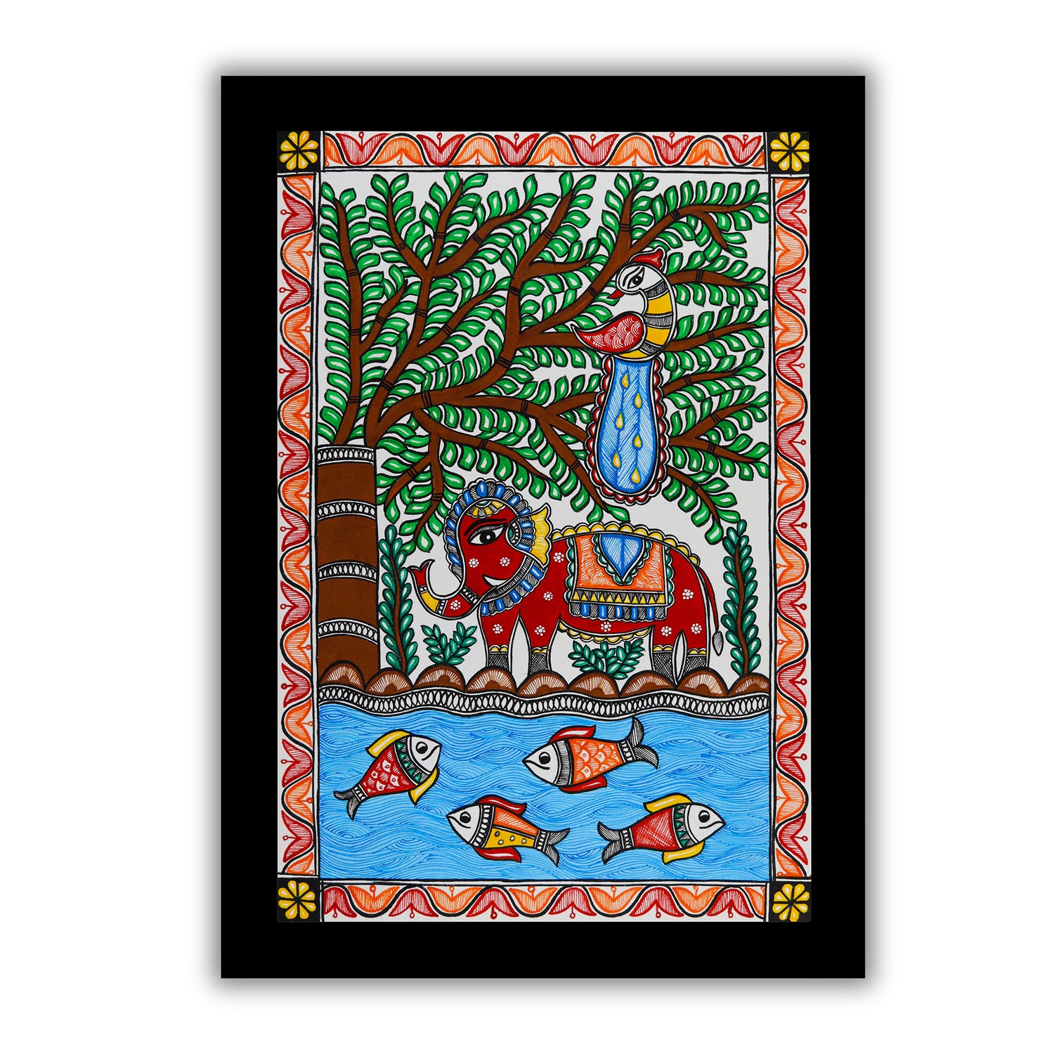 Handmade Elephant  Madhubani Painting Wall Decor 17x24
