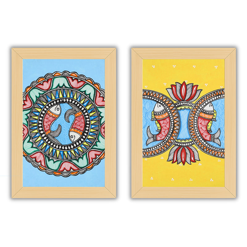 Handmade Fish Madhubani Painting 8x12 Set of 2