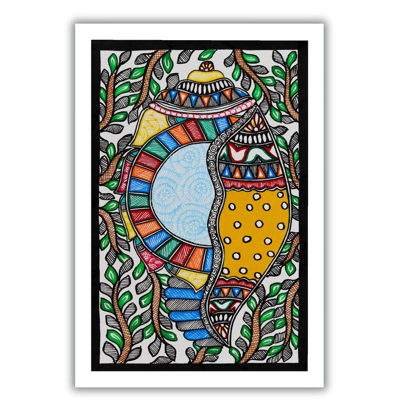 Handmade Madhubani Shankh Painting 8x12 Inch Framed Indian Wall Decor