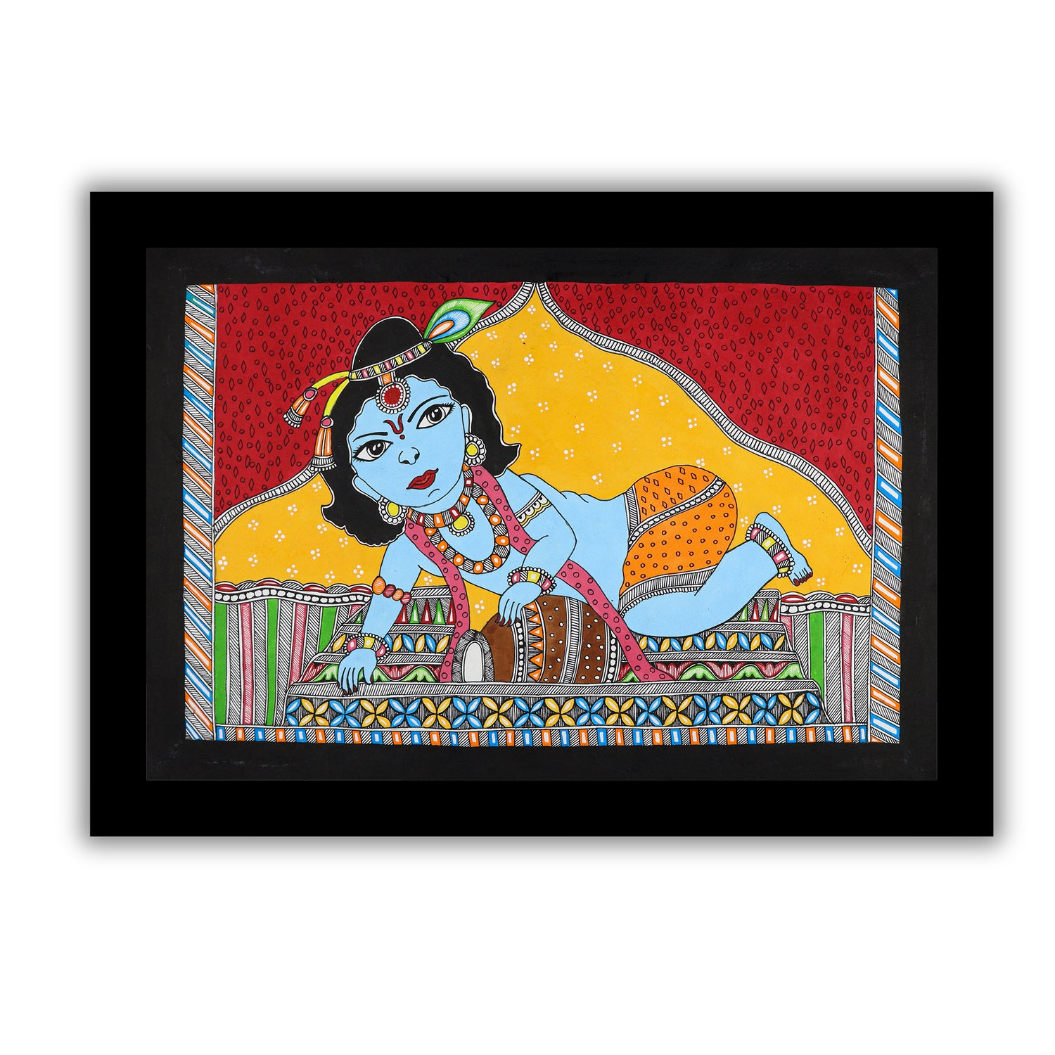 Handmade Madhubani art Baal Krishna Painting Wall Decor 17x24 Inch