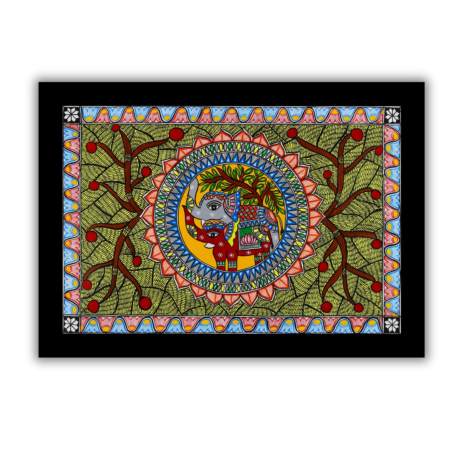 Handmade Elephant  Madhubani Painting Wall Decor 17x24