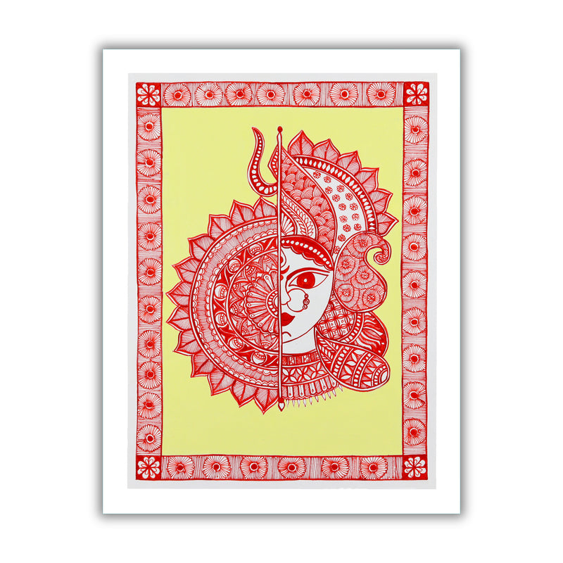 Handmade Madhubani Painting of Maa Durga 12x16 Inch Wall Decor