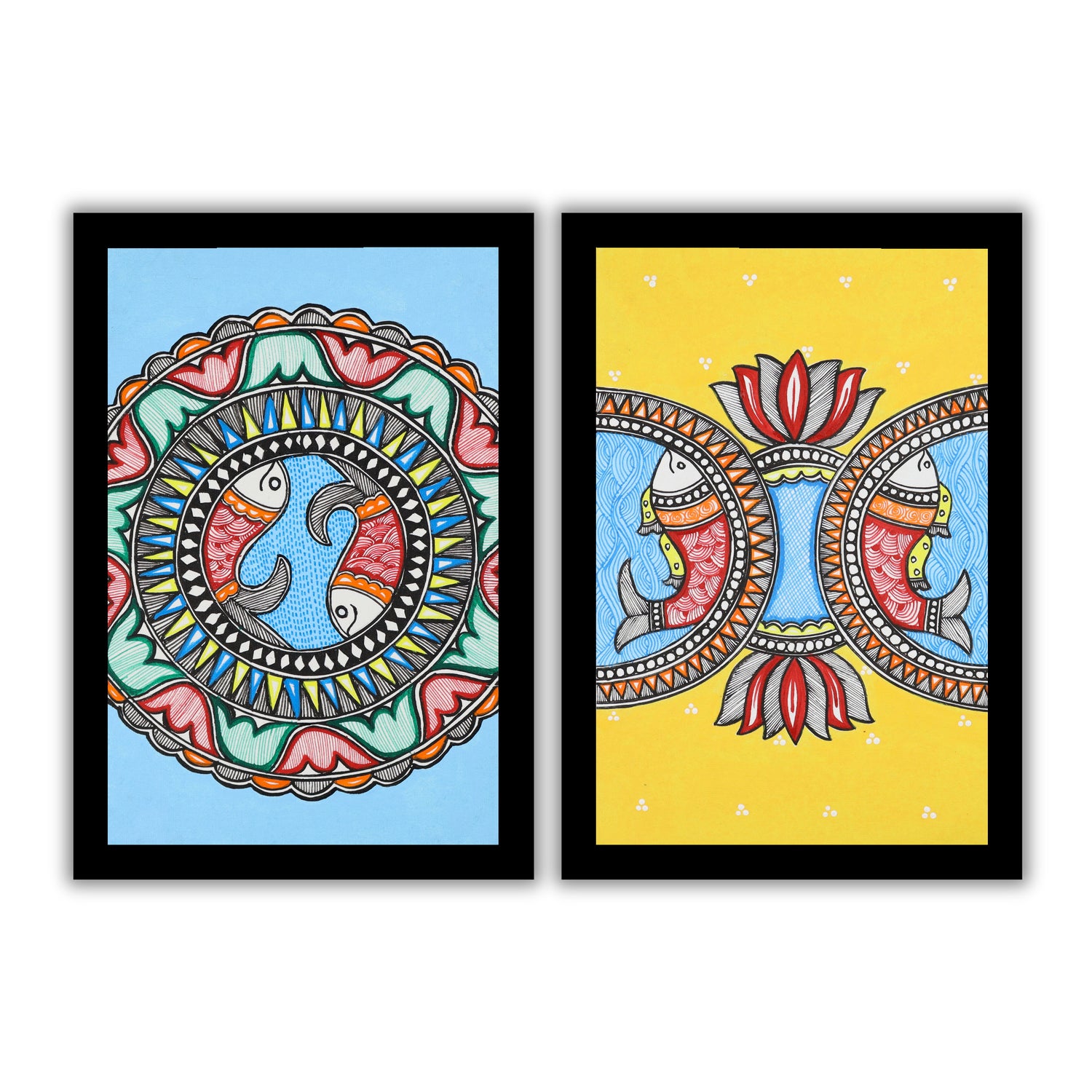 Handmade Fish Madhubani Painting 8x12 Set of 2