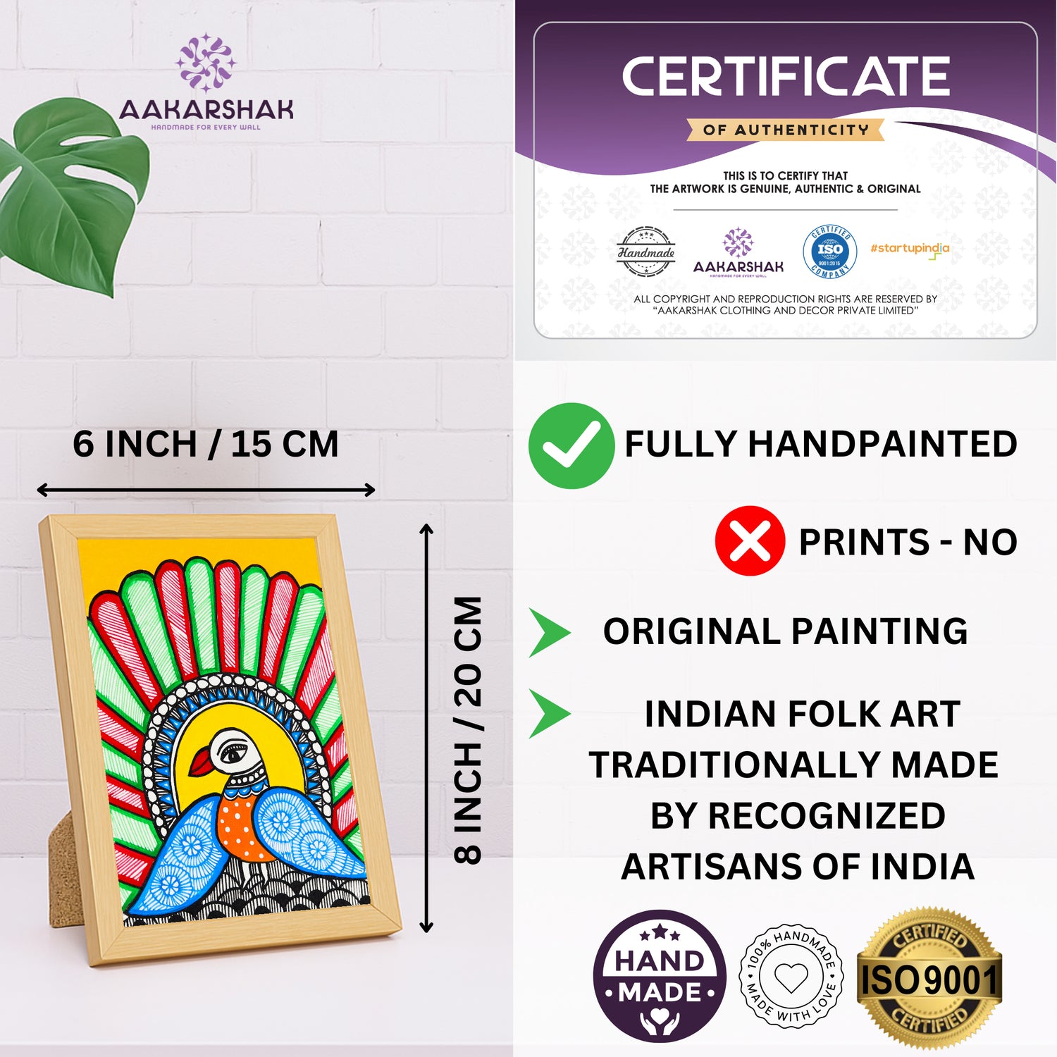 handmade iso certified madhubani-peacock painting
