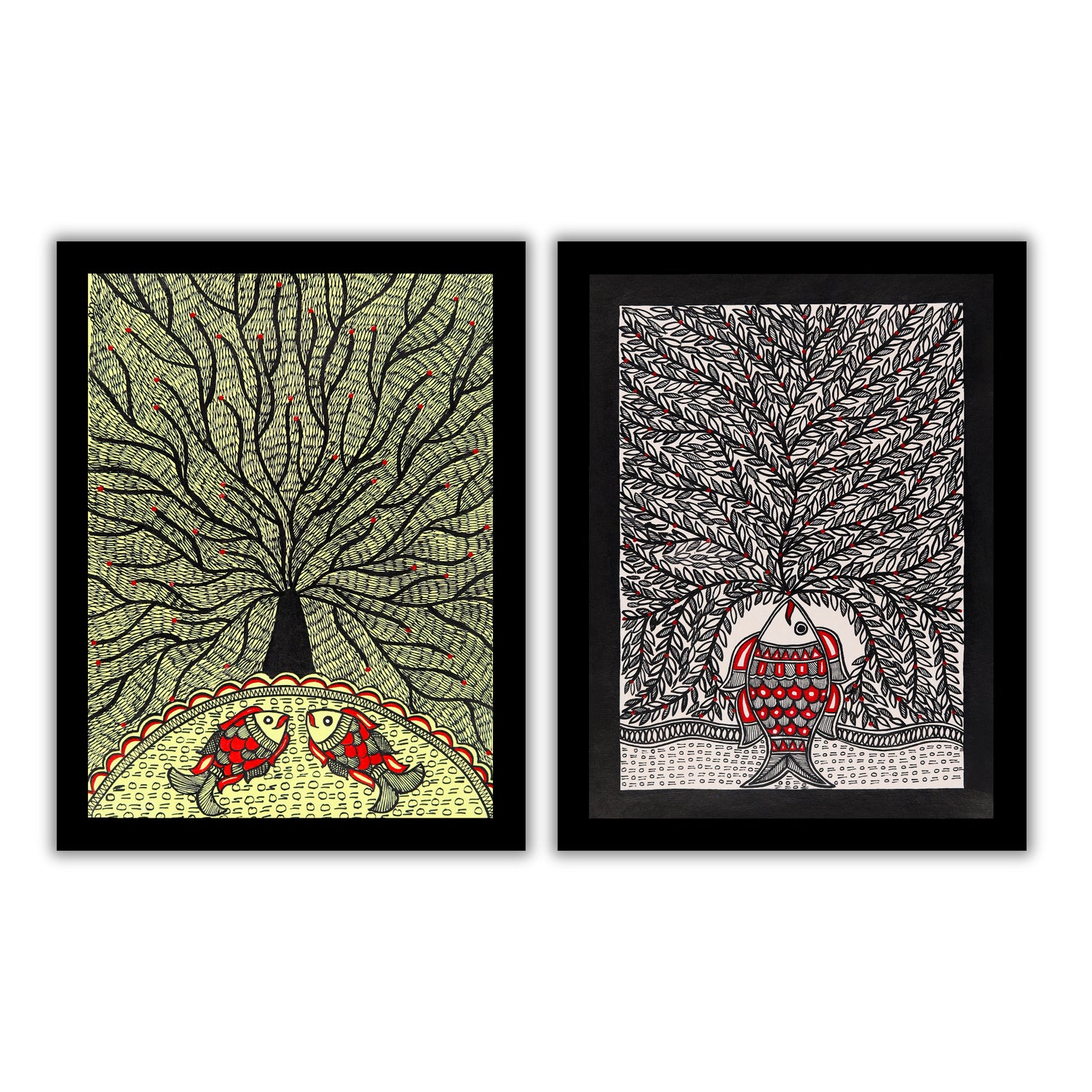 Handmade Madhubani Painting Set of 2 – Tree of life 12x16