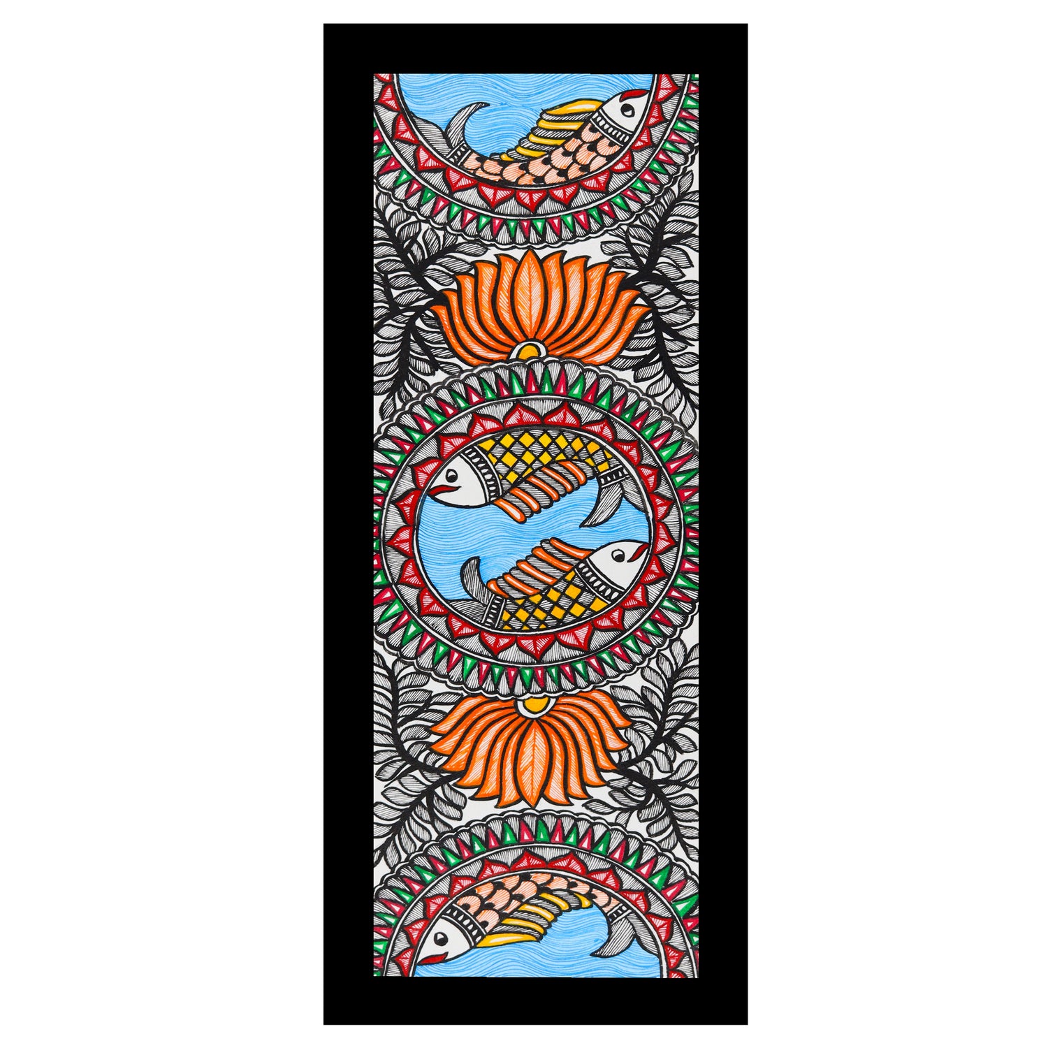 Handmade Fish Madhubani Painting | Wall Decor 8x23