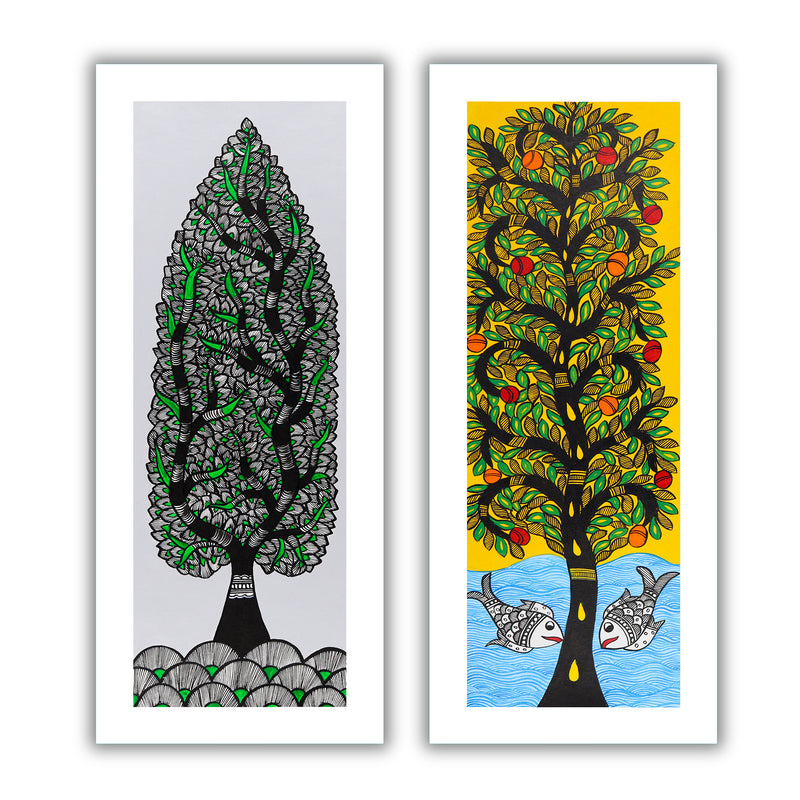 Handmade Madhubani Painting Set of 2 – Tree of life 8x23