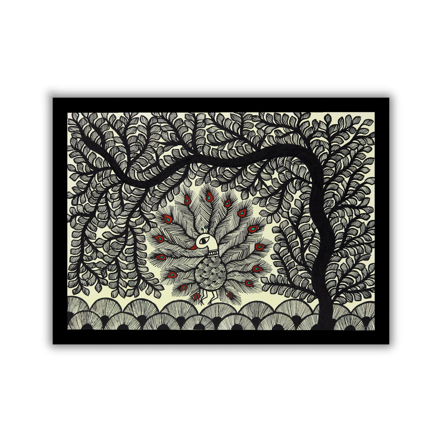 Handmade Dancing Peacock Madhubani Painting Wall Decor 12x16
