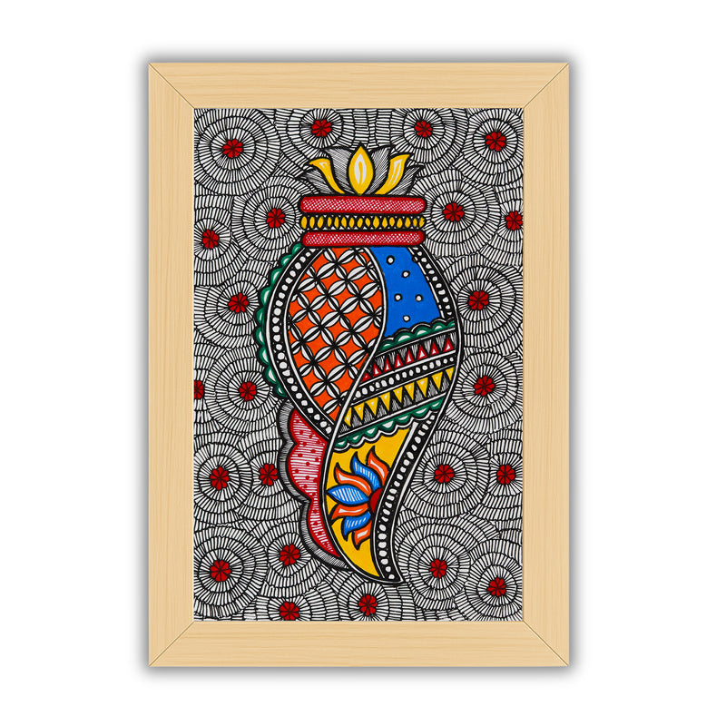 Handmade Madhubani Shankh Painting 8x12 Inch Framed Indian Wall Decor