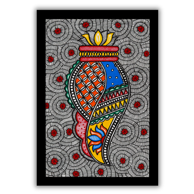 Handmade Madhubani Shankh Painting 8x12 Inch Framed Indian Wall Decor
