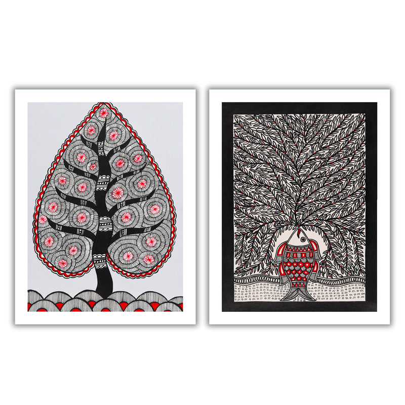 Handmade Madhubani Painting Set of 2 – Tree of life 12x16