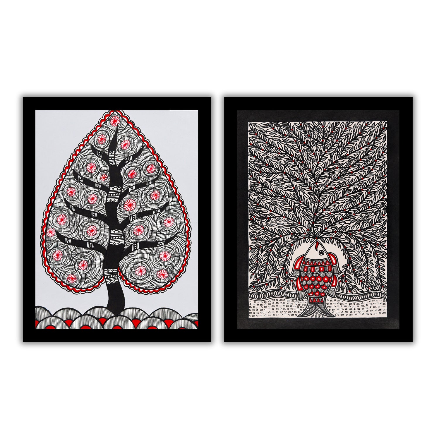 Handmade Madhubani Painting Set of 2 – Tree of life 12x16