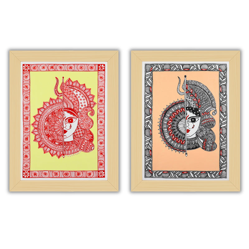 Handmade Madhubani Painting Set of 2 – Durga 12x16