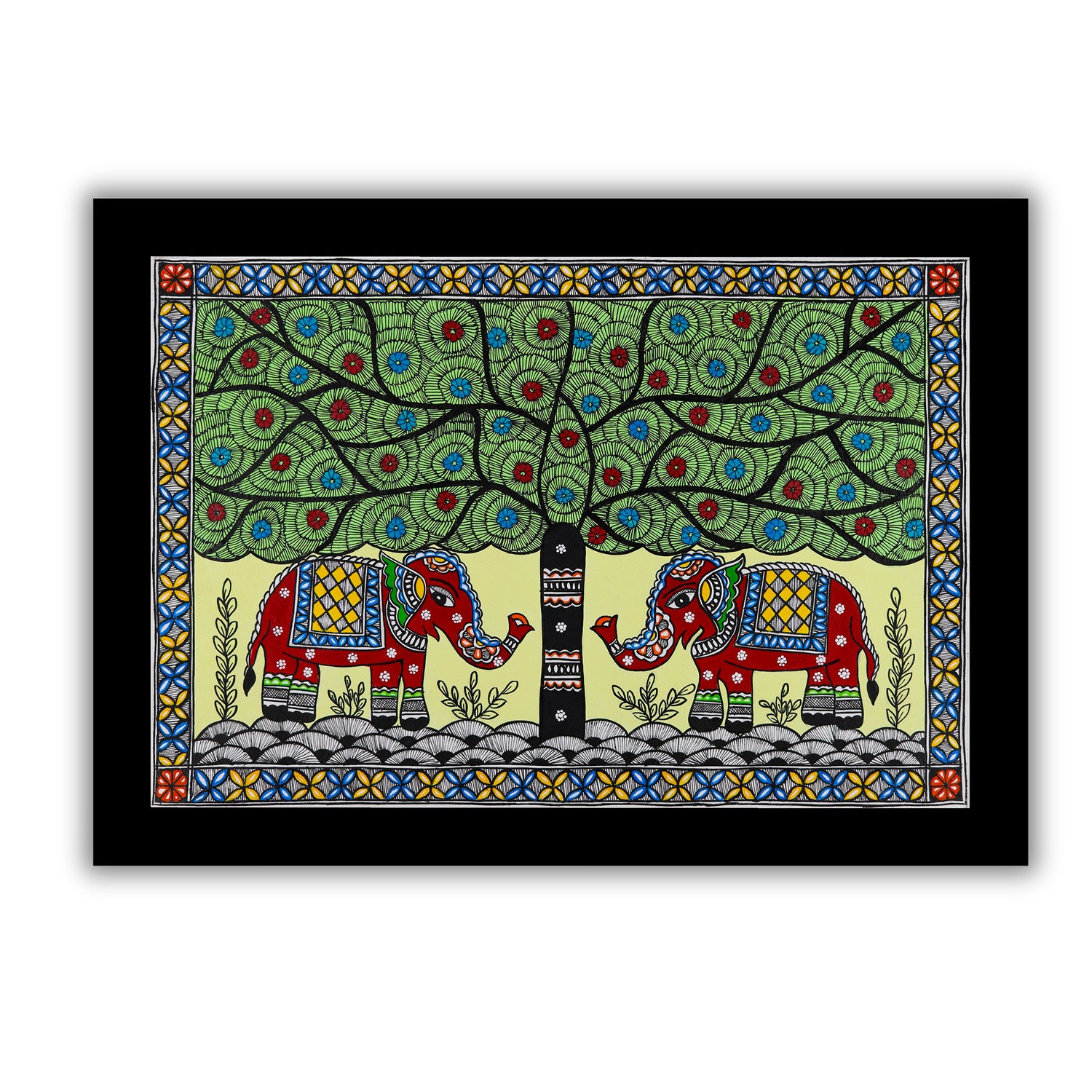 Handmade Elephant Madhubani Painting Wall Decor 17x24