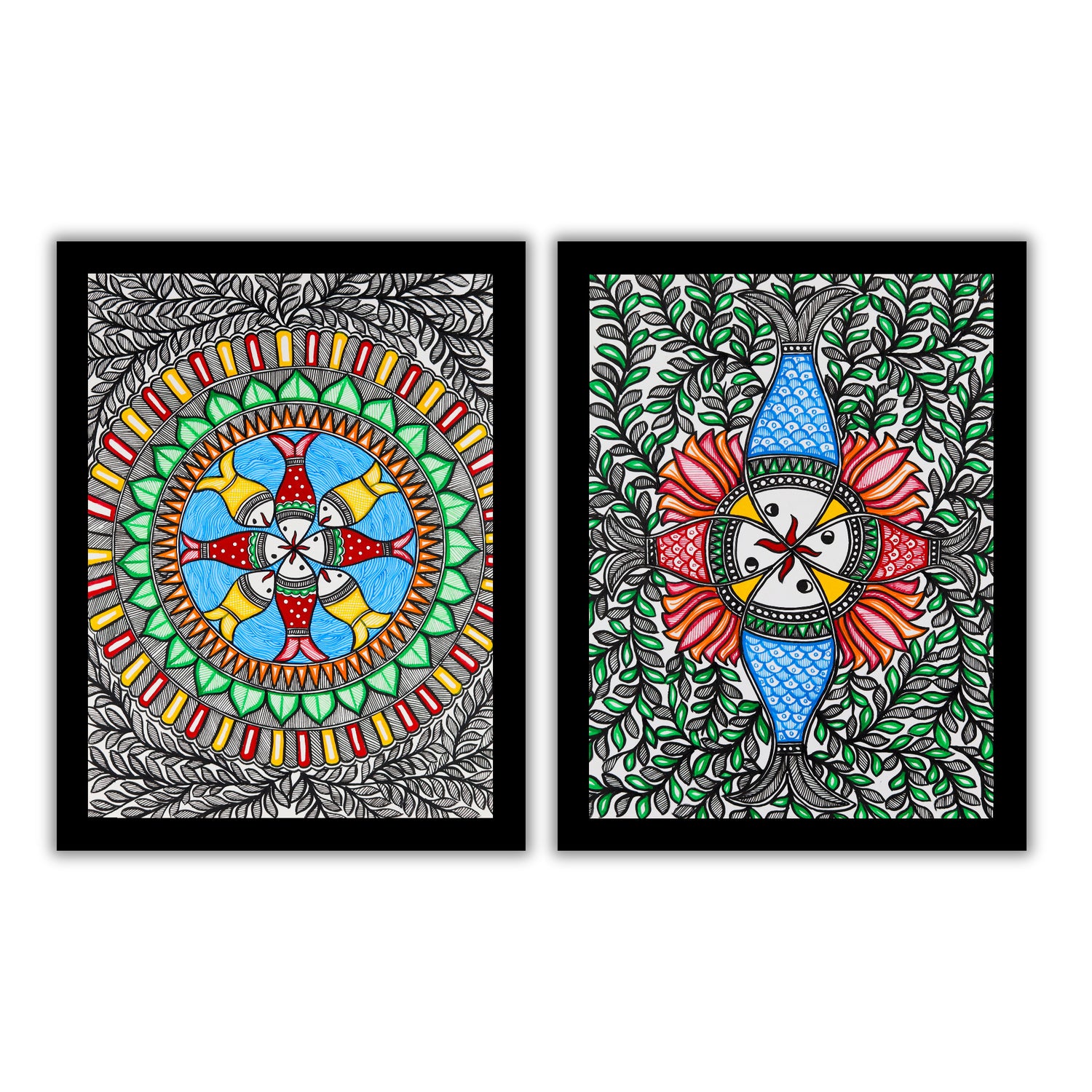 Handmade Madhubani Painting Set of 2 – Fish 12x16