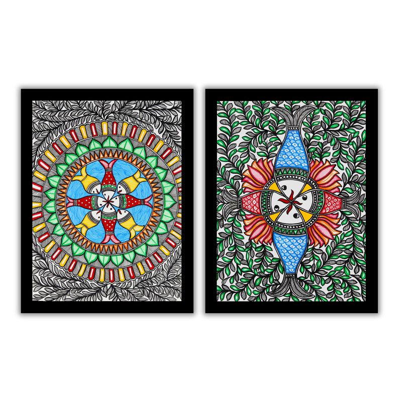 Handmade Madhubani Painting Set of 2 – Fish 12x16
