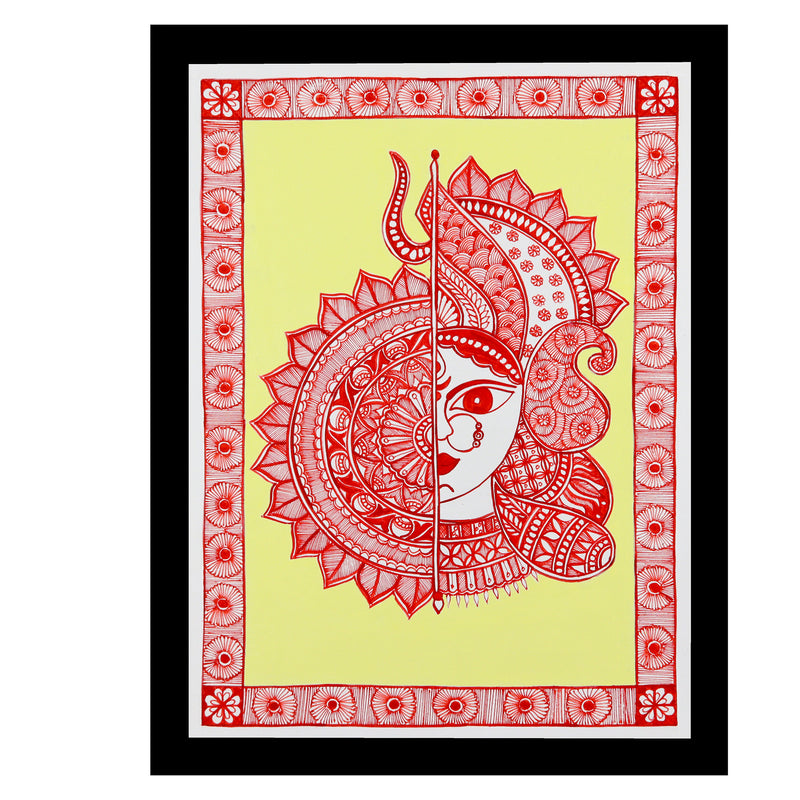 Handmade Madhubani Painting of Maa Durga 12x16 Inch Wall Decor
