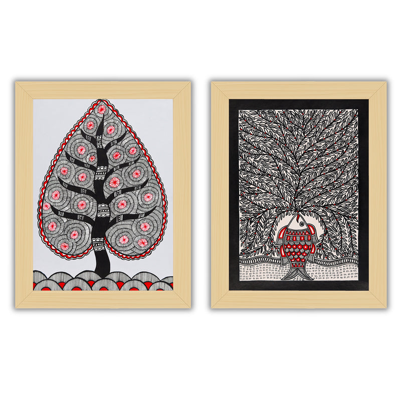 Handmade Madhubani Painting Set of 2 – Tree of life 12x16