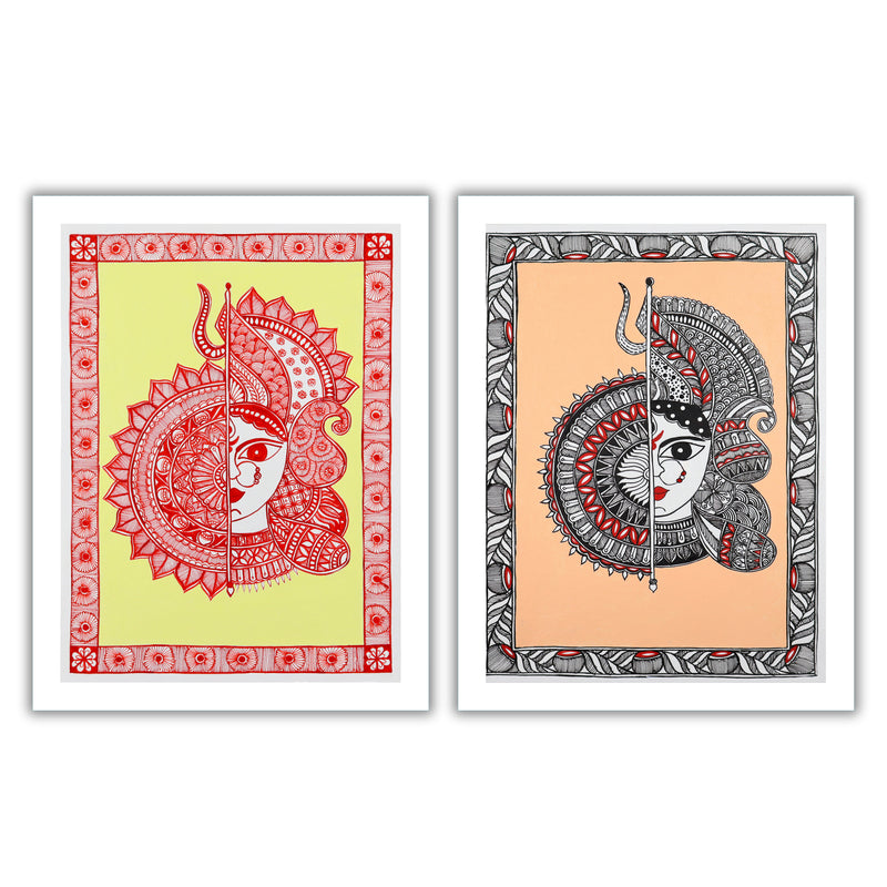 Handmade Madhubani Painting Set of 2 – Durga 12x16