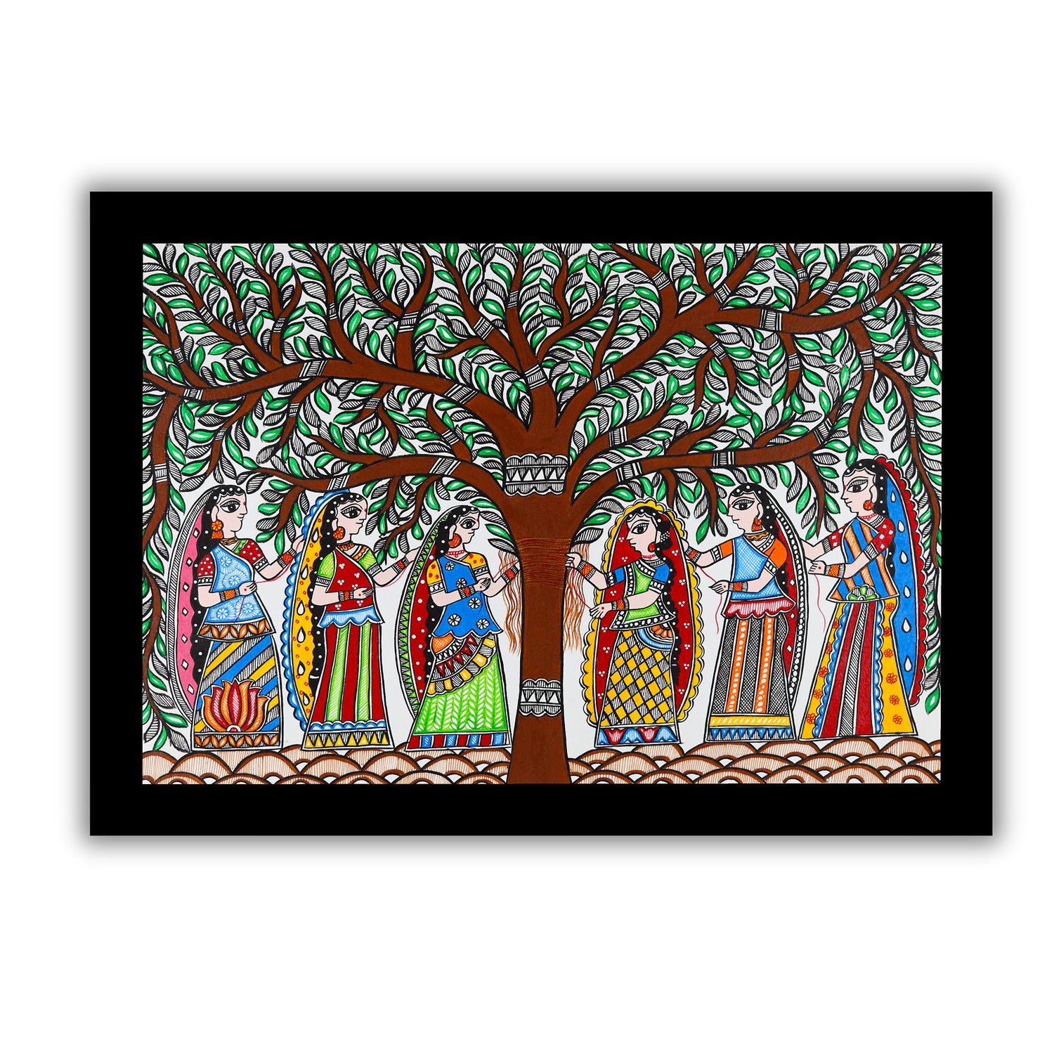 Handmade Vat Savitri Madhubani Painting Wall Decor 17x24