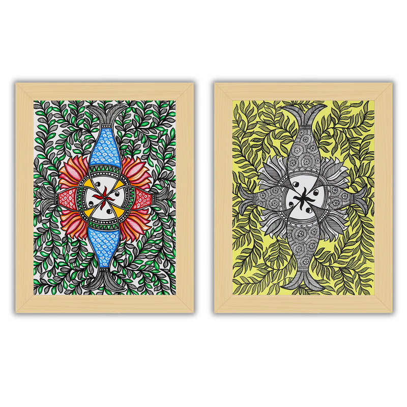 Handmade Madhubani Painting Set of 2 – Fish 12x16