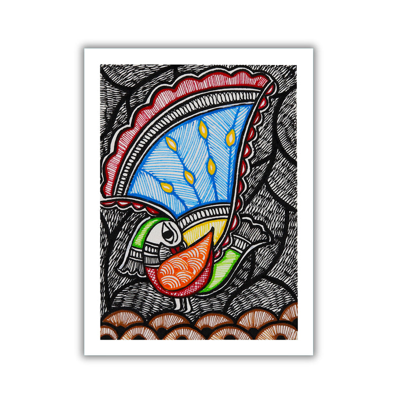 Handmade Madhubani Peacock Painting 6x8 Inch Framed Indian Wall Decor