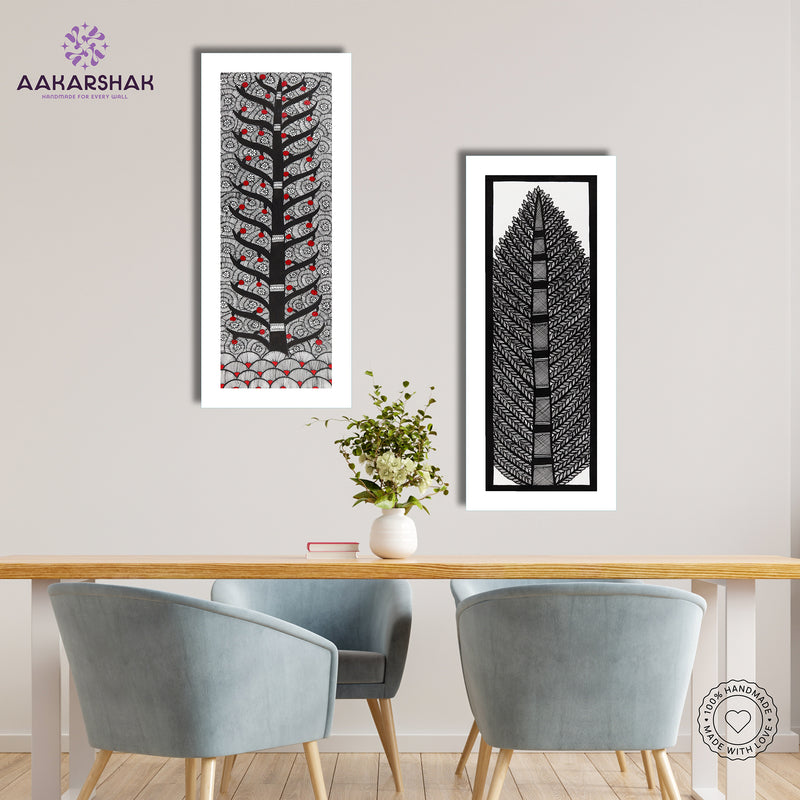 Handmade Madhubani Painting Set of 2 – Tree of life 8x23