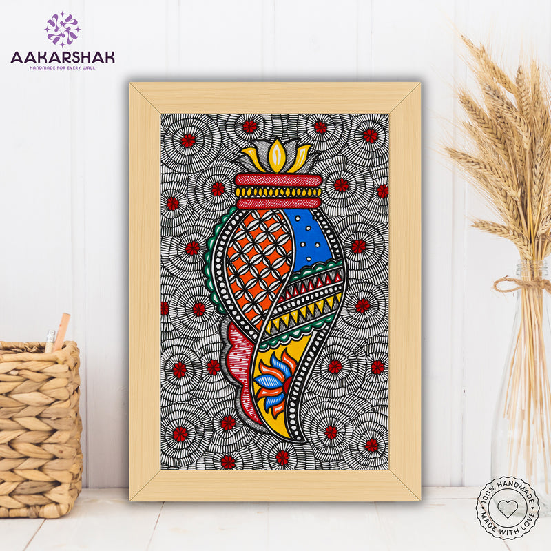 Handmade Madhubani Shankh Painting 8x12 Inch Framed Indian Wall Decor
