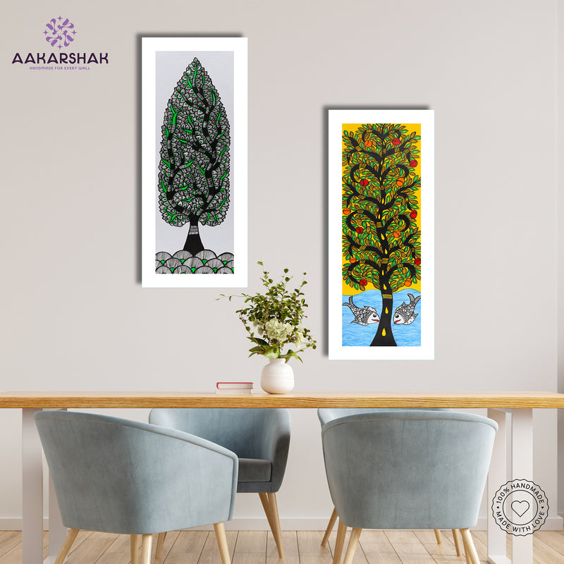Handmade Madhubani Painting Set of 2 – Tree of life 8x23