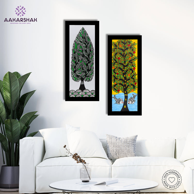Handmade Madhubani Painting Set of 2 – Tree of life 8x23