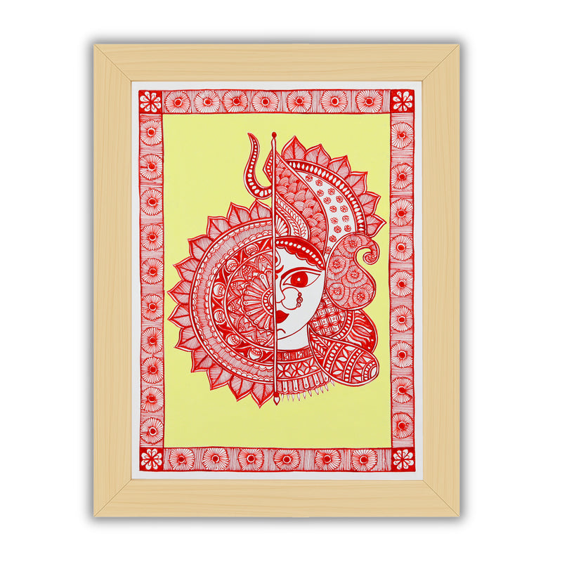 Handmade Madhubani Painting of Maa Durga 12x16 Inch Wall Decor