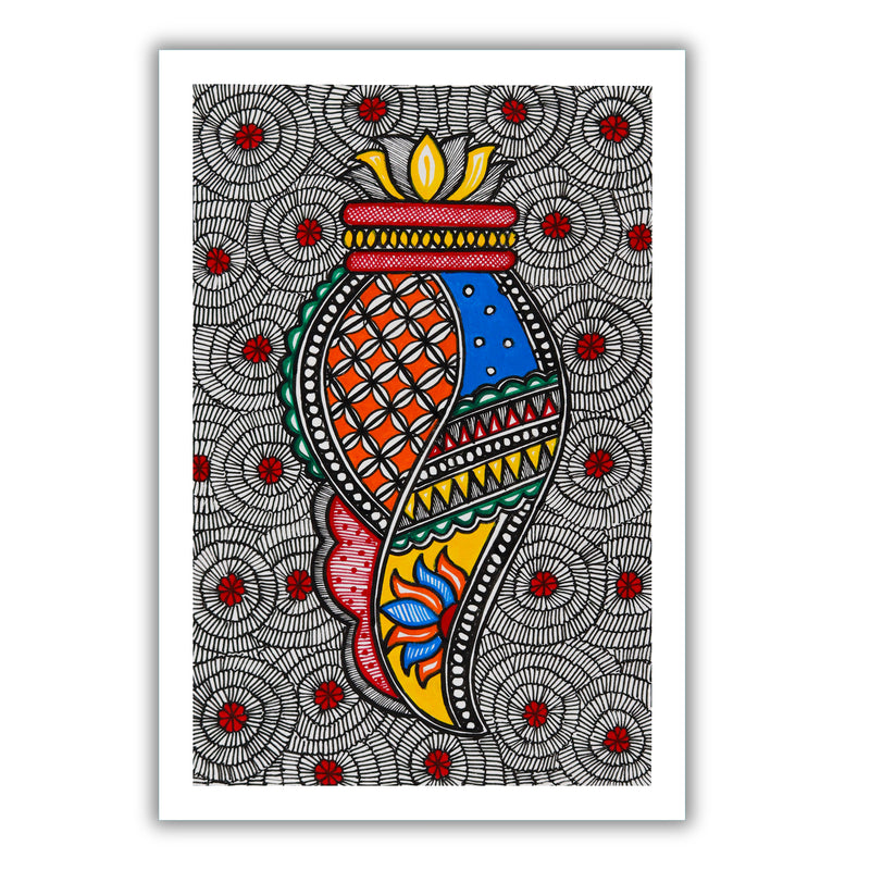 Handmade Madhubani Shankh Painting 8x12 Inch Framed Indian Wall Decor