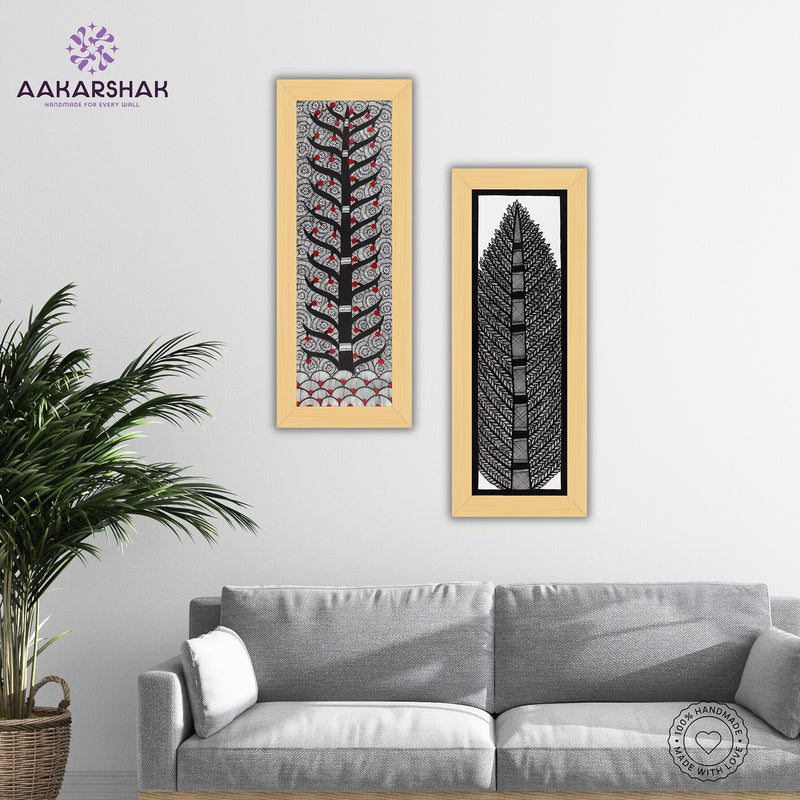 Handmade Madhubani Painting Set of 2 – Tree of life 8x23