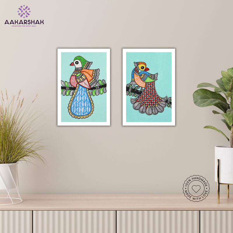 Handmade Peacock Madhubani Painting 8x12 Set of 2