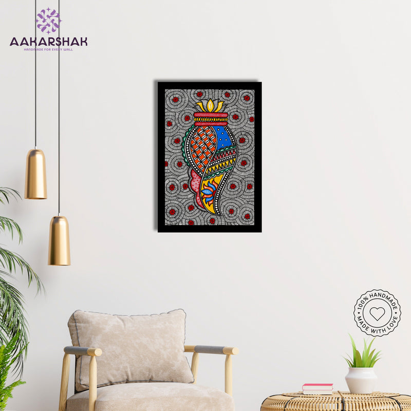 Handmade Madhubani Shankh Painting 8x12 Inch Framed Indian Wall Decor