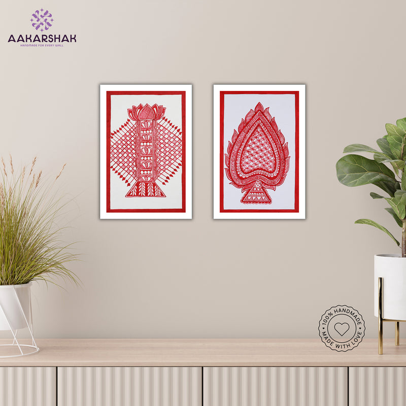 Handmade Bamboo and Paan  Madhubani Painting 8x12 Set of 2