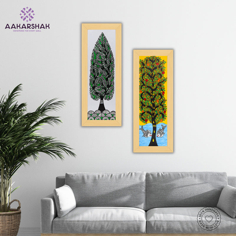 Handmade Madhubani Painting Set of 2 – Tree of life 8x23