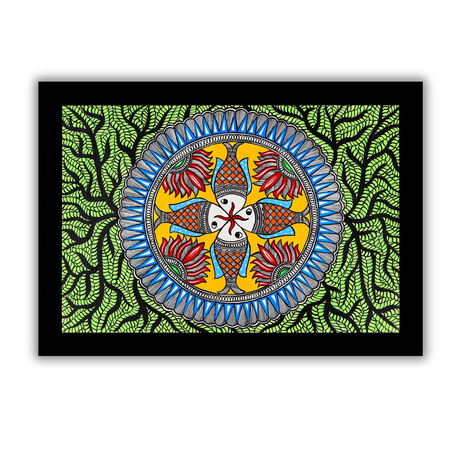 Handmade Fish Madhubani Painting Wall Decor 17x24