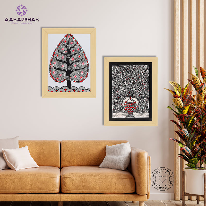 Handmade Madhubani Painting Set of 2 – Tree of life 12x16