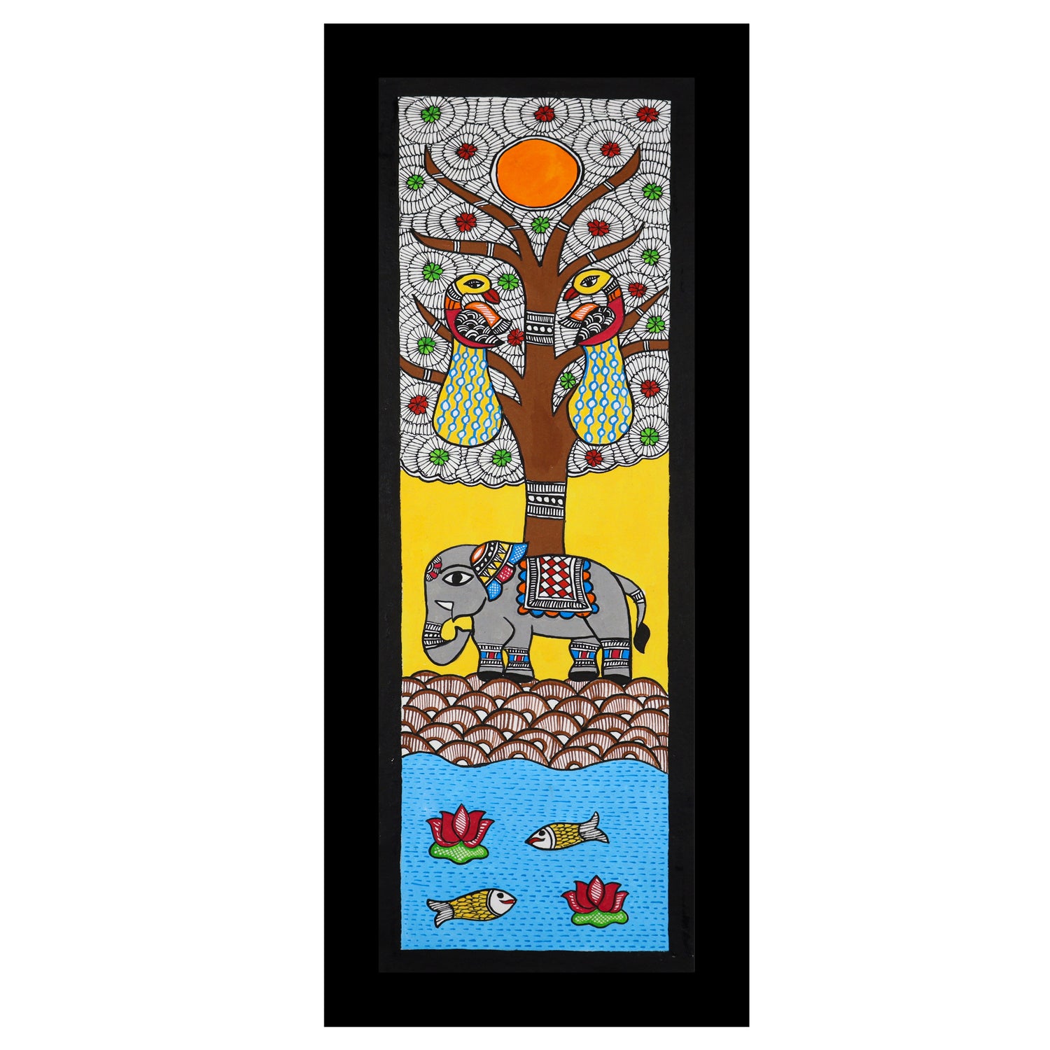 Handmade Madhubani Elephant Painting 8x23 Inch Indian Wall Decor