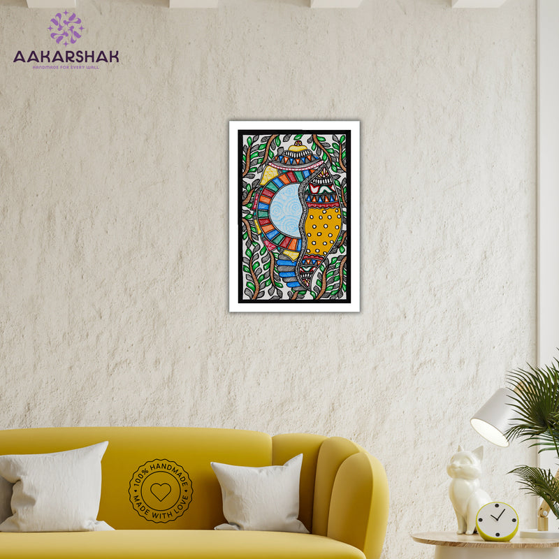 Handmade Madhubani Shankh Painting 8x12 Inch Framed Indian Wall Decor