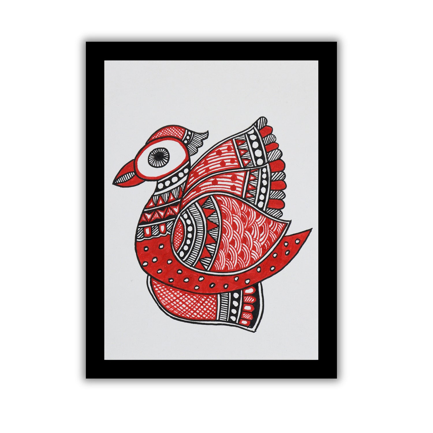 Handmade Madhubani Peacock Painting 6x8 Inch Framed Indian Wall Decor