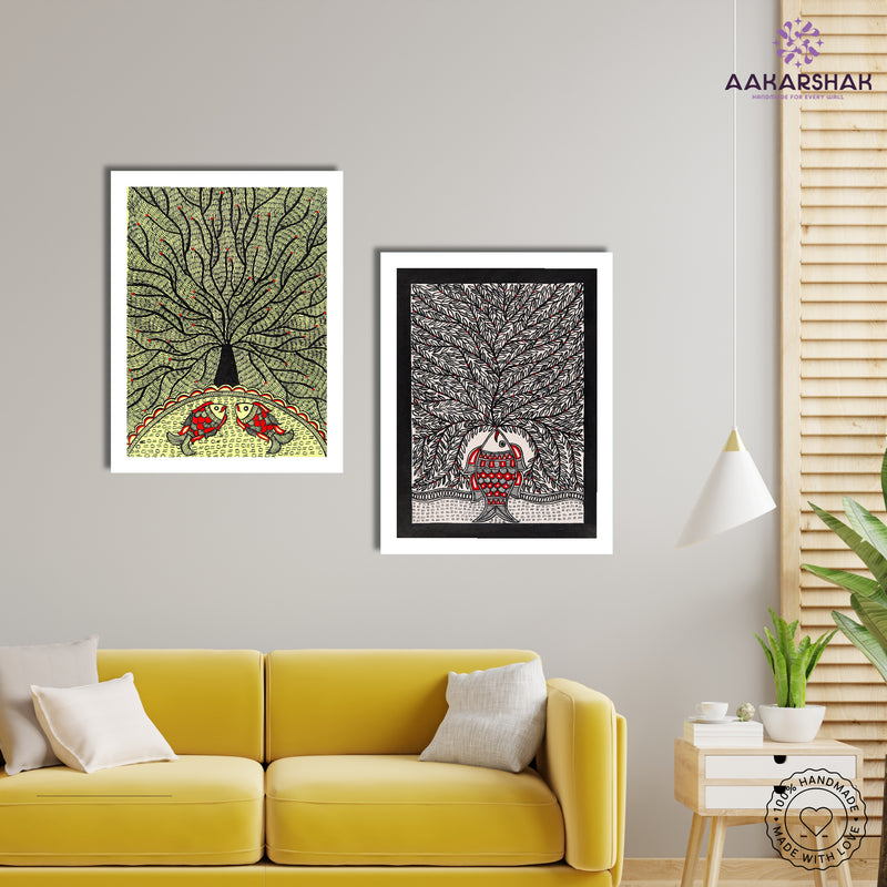 Handmade Madhubani Painting Set of 2 – Tree of life 12x16
