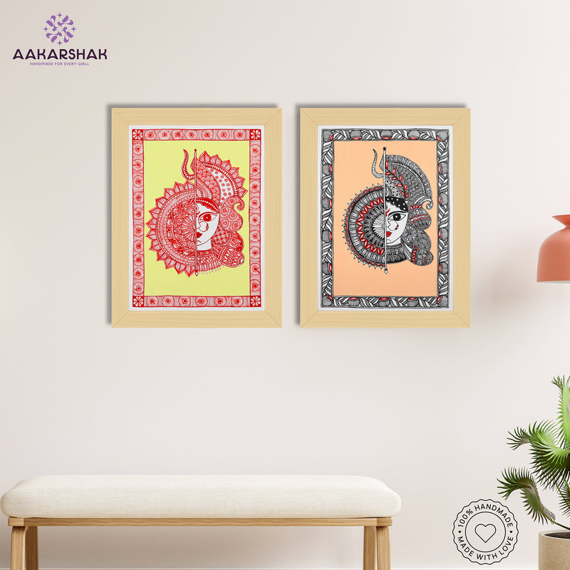 Handmade Madhubani Painting Set of 2 – Durga 12x16