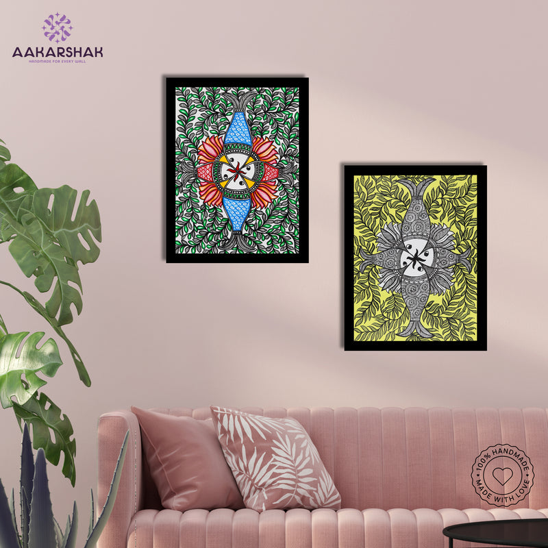 Handmade Madhubani Painting Set of 2 – Fish 12x16