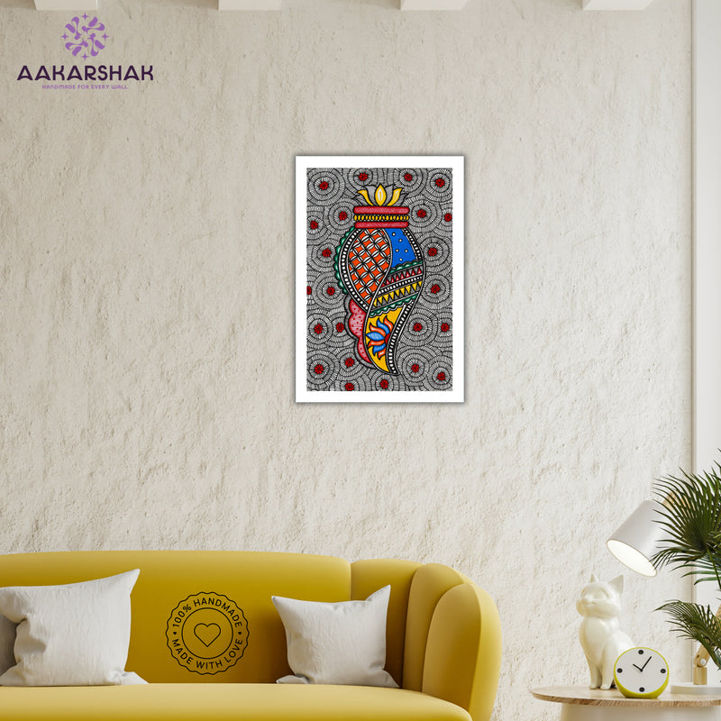 Handmade Madhubani Shankh Painting 8x12 Inch Framed Indian Wall Decor